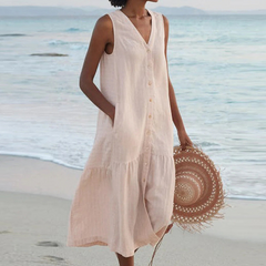 ✦ Calestra™ | Sand Whisper Linen Dress