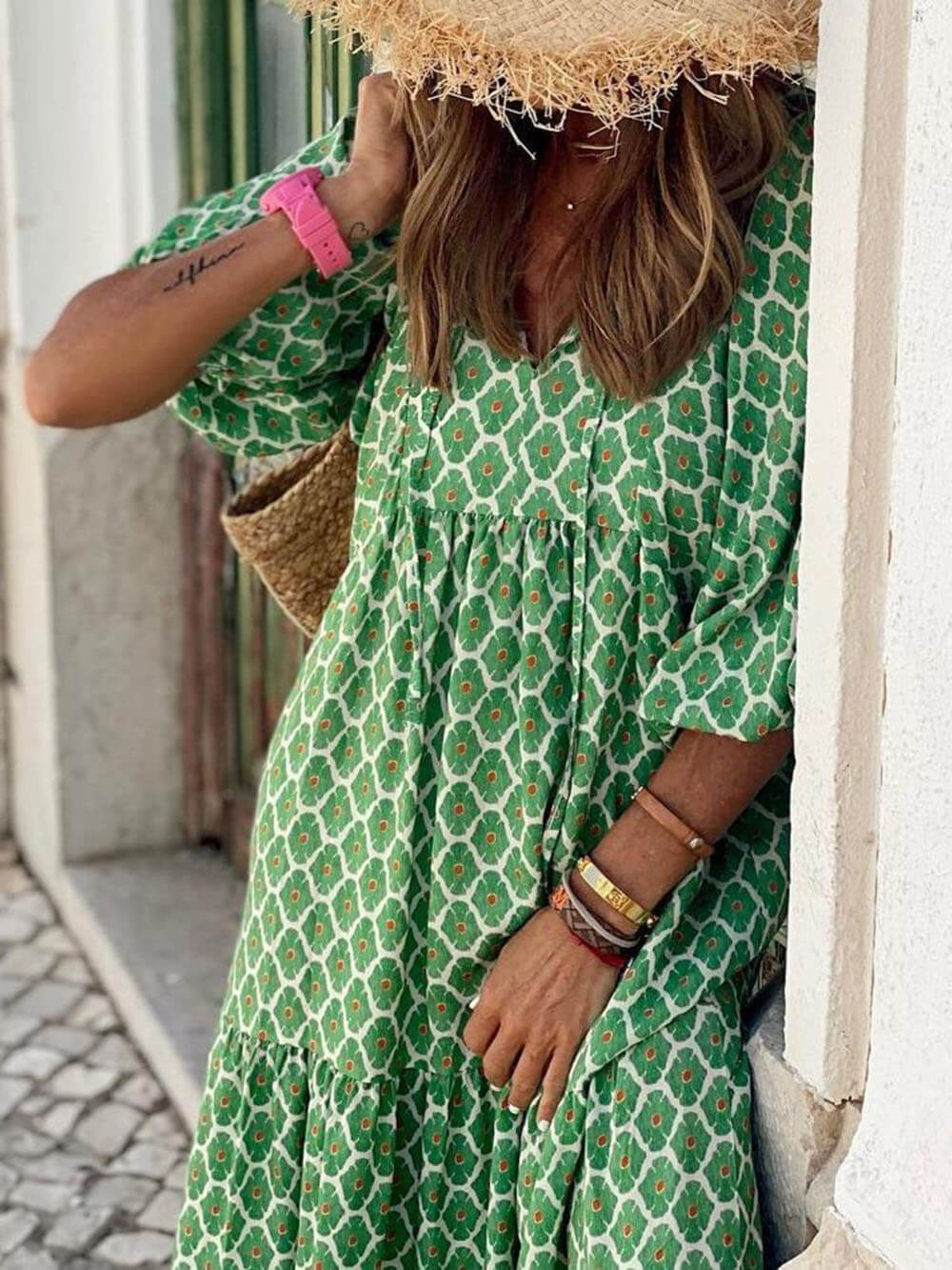 Bohemian Printed Maxi Dress - Calestra
