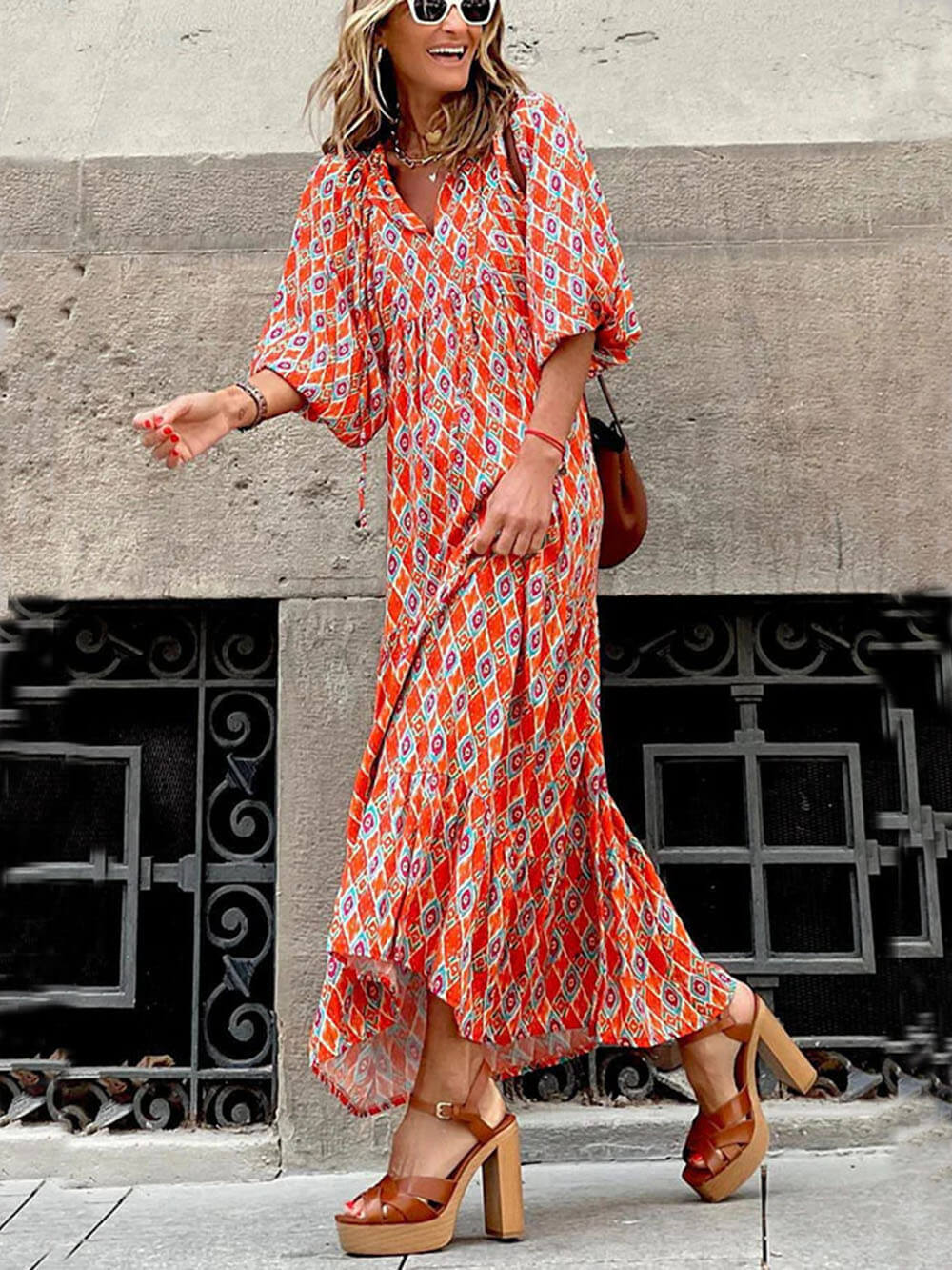 Bohemian Printed Maxi Dress - Calestra