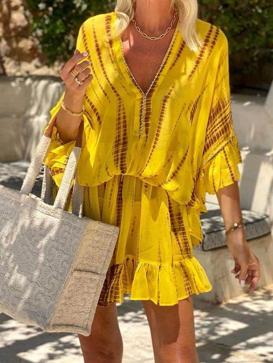 Lara - Soft V-Neck Casual Mini Dress - Calestra