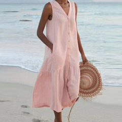 ✦ Calestra™ | Sand Whisper Linen Dress