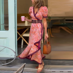 Elegant Pink Short Sleeve Maxi Dress - Calestra