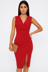 V-neck Bodycon Midi Dress