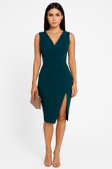 V-neck Bodycon Midi Dress