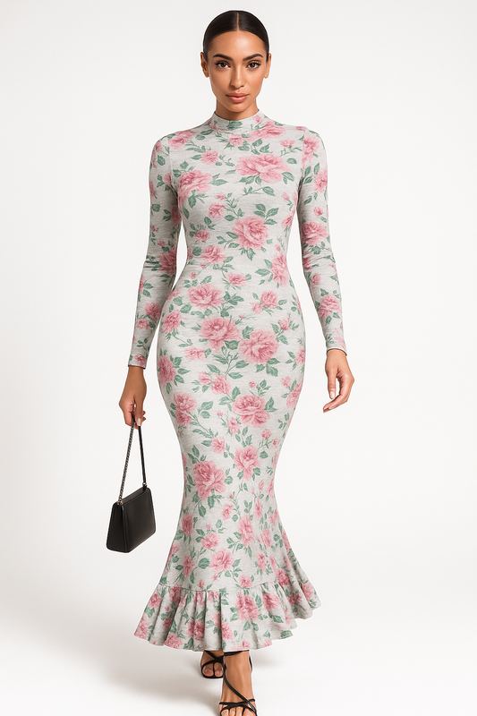 Floral Turtle Neck Maxi Dress