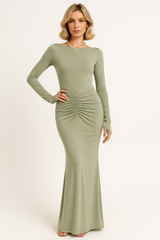 Long Sleeve Maxi Dress with O-Neck