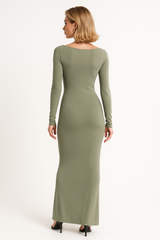 Long Sleeve Maxi Dress with O-Neck
