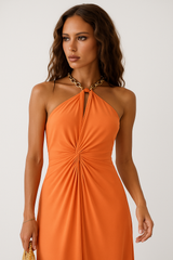 Halter Maxi Dress with Metal Chain Neck