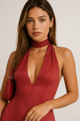 Polka Dot Halter Maxi Dress