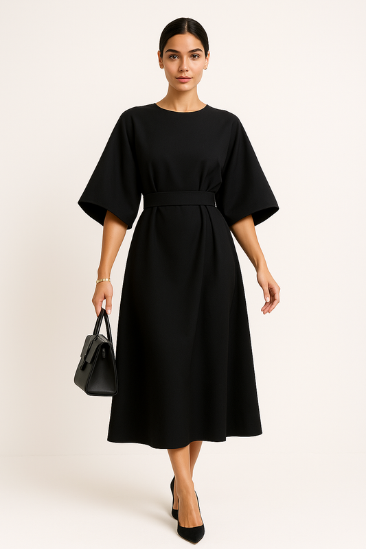 Crew Neck Midi Office Dress