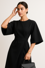 Crew Neck Midi Office Dress