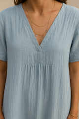 Cotton Blend V-Neck Maxi Dress