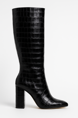 Croc-Embossed Knee-High Boots