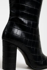 Croc-Embossed Knee-High Boots