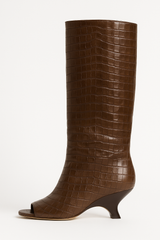 Croc-Embossed Peep Toe Boots