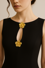 Sleeveless Cutout Mini Dress - Floral Brooch