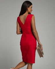 Estelle | Fitted Dress with V-Neckline and Slit - Calestra
