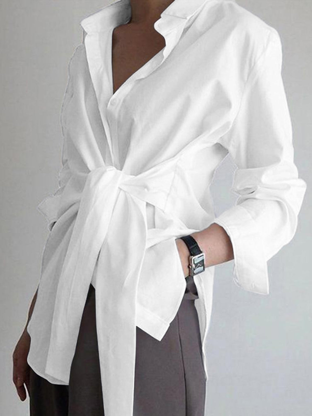 Semi-Sheer Button Down Tied Long Shirt - Calestra