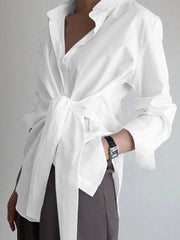 Semi-Sheer Button Down Tied Long Shirt - Calestra