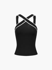 Contrast Trim Strap Knit Top - Calestra