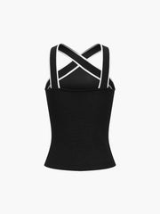 Contrast Trim Strap Knit Top - Calestra