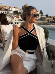 Contrast Trim Strap Knit Top - Calestra