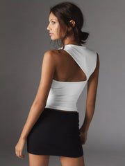 Asymmetric Neck Cut Out Tank Top - Calestra