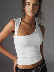 Asymmetric Neck Cut Out Tank Top - Calestra