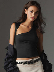 Asymmetric Neck Cut Out Tank Top - Calestra