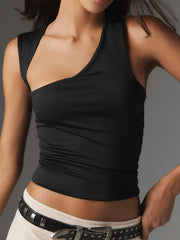 Asymmetric Neck Cut Out Tank Top - Calestra