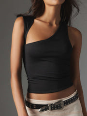 Asymmetric Neck Cut Out Tank Top - Calestra