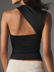 Asymmetric Neck Cut Out Tank Top - Calestra