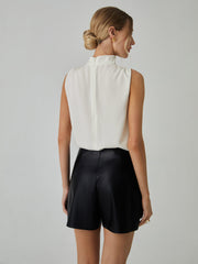 Pleated High Neck Sleeveless Blouse - Calestra
