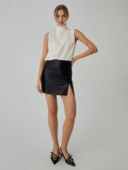 Pleated High Neck Sleeveless Blouse - Calestra