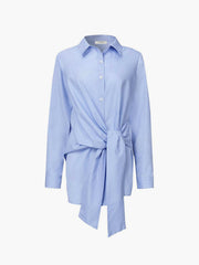 Semi-Sheer Button Down Tied Long Shirt - Calestra
