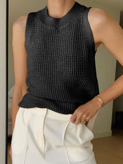 Knit Hollow Solid Tank Top - Calestra