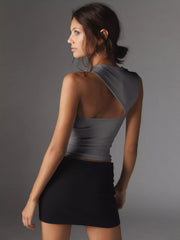 Asymmetric Neck Cut Out Tank Top - Calestra