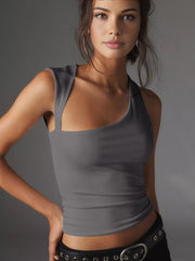 Asymmetric Neck Cut Out Tank Top - Calestra