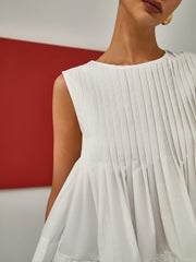Pleated Peplum Sleeveless Blouse - Calestra