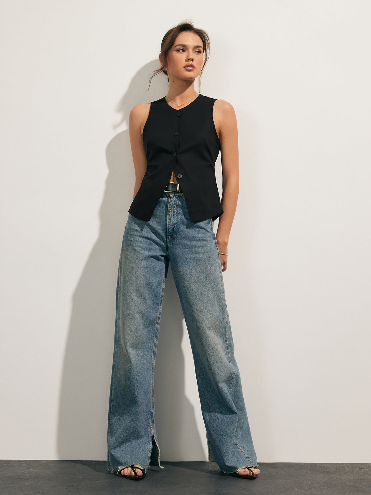 Linen Blends Button Up Tank Top - Calestra