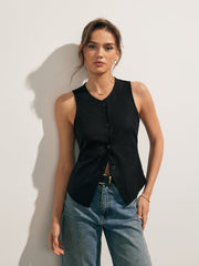 Linen Blends Button Up Tank Top - Calestra