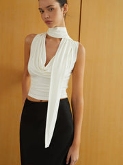 Solid Twist Front Sleeveless T-Shirt - Calestra