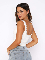 Lace Trim Button Up Strappy Top - Calestra