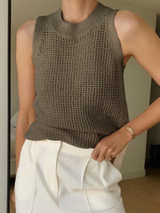 Knit Hollow Solid Tank Top - Calestra