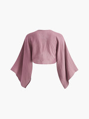 Tie-Front Long Sleeve Cropped Blouse - Calestra