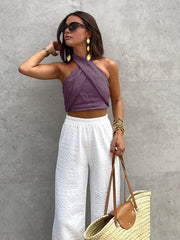 Cotton & Line Crisscross Halter Tank Top - Calestra