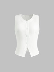 Linen Blends Button Up Tank Top - Calestra