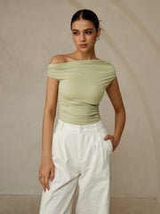 Asymmetrical Neck Sleeveless T-Shirt - Calestra