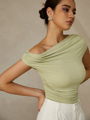 Asymmetrical Neck Sleeveless T-Shirt - Calestra