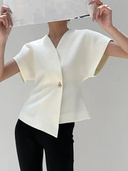 Trendy V-Neck Button Down Blouse - Calestra